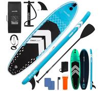 SereneLife Inflatable LED Lighted Stand Up Paddle Board 10’6” - Stable 32” Wide SUP with Non-Slip EVA Deck, Complete Paddle Kit, Double-Action Pump, Safety Leash, & Carry Backpack - 275 lbs Capacity