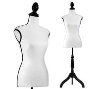 SereneLife Mannequin Body Female Torso, Clothes Mannequin, Manikin Body, Female Manequins with Adjustable Height (131-163 cm) for Sewing, Clothing Display, Tailors Dummy, Tripod Pinewood Stand (White)