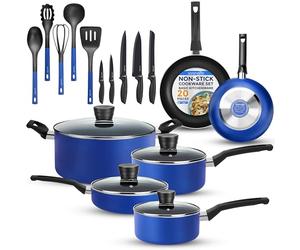 SereneLife Non-Stick Induction Cookware Set, 20-Piece Pots & Pans, Blue