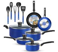 SereneLife Nonstick Pots and Pans 15-Piece, Non Stick Cookware with Black Coating, Heat-Resistant Lacquer, Stainless Steel Cooking Pan, Kitchen Cookwares, 20-26cm Sizes, Blue