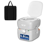 SereneLife Outdoor Portable Toilet with Carrying Bag - Travel Toilet with Waste Level Indicator, Built-in Handles, Adult-Sized Lid, Double Sealed Drain Valve, 3-Directional Flush, Non-Splash Spout