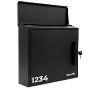 SereneLife Outdoor Wall Mailbox | 0.46 Cubic FT Locking Mailbox | Easy Installation, Secure Lock Mechanism | Ideal for Residential or Commercial Use | Wall Mountable 13.77" x 4.52" x 12.99 | Black