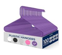 SereneLife Plastic Hangers 100 pcs, Non-Slip Heavy Duty Clothes Hanger Set, Smooth Finish to Protect Fabric, Lightweight, Ultra-Thin Hangers for Coats and Other Clothes (Purple)