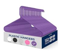 SereneLife Plastic Hangers 150 pcs, Non-Slip Heavy Duty Clothes Hanger Set with 360° Swivel Hook, Smooth Finish to Protect Fabric, Lightweight, Ultra-Thin Hangers for Coats and Other Clothes (Purple)