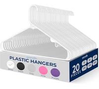 SereneLife Plastic Hangers 20 pcs, Non-Slip Heavy Duty Clothes Hanger Set with 360° Swivel Hook, Smooth Finish to Protect Fabric, Lightweight, Ultra-Thin Hangers for Coats and Other Clothes (White)