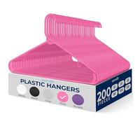 SereneLife Plastic Hangers 200 pcs, Non-Slip Heavy Duty Clothes Hanger Set with 360° Swivel Hook, Smooth Finish to Protect Fabric, Lightweight, Ultra-Thin Hangers for Coats and Other Clothes (Pink)