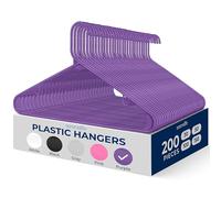 SereneLife Plastic Hangers 200 pcs, Non-Slip Heavy Duty Clothes Hanger Set with 360° Swivel Hook, Smooth Finish to Protect Fabric, Lightweight, Ultra-Thin Hangers for Coats and Other Clothes (Purple)