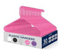 SereneLife Plastic Hangers 30 pcs, Non-Slip Heavy Duty Clothes Hanger Set with 360° Swivel Hook, Smooth Finish to Protect Fabric, Lightweight, Ultra-Thin Hangers for Coats and Other Clothes (Pink)