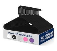 SereneLife Plastic Hangers 30 pcs, Non-Slip Heavy Duty Clothes Hanger Set with 360° Swivel Hook, Smooth Finish to Protect Fabric, Lightweight, Ultra-Thin Hangers for Coats and Other Clothes (Black)