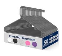 SereneLife Plastic Hangers 50 pcs, Non-Slip Heavy Duty Clothes Hanger Set with 360° Swivel Hook, Smooth Finish to Protect Fabric, Lightweight, Ultra-Thin Hangers for Coats and Other Clothes (Gray)