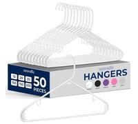 SereneLife Plastic Hangers 50 pcs - Space Saving Durable Tubular Heavy Duty Clothes Hanger Set Ideal for Laundry/Daily Use, Can Hold Up to 5.5 Lbs. for Coats, Jackets, Pants & Dress (White)
