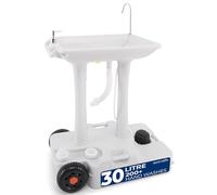 SereneLife Portable Camping Sink with Towel Holder and Soap Dispenser, Fresh Water Capacity 30L, Hand Sink with Wheels for Outdoor Events, Workplace, Camping, White