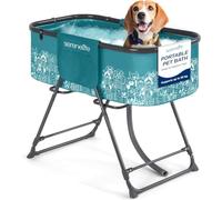 SereneLife Portable Dog Bath Tub, Foldable Grooming Dog Washing Station, Large Puppy Bath with Adjustable Height, Drain Hose & Storage Pockets, 59Kg Capacity for Indoor/Outdoor Use (Blue)