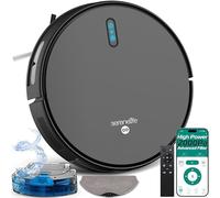 SereneLife Smart Robot Vacuum Cleaner, 2-in-1 Sweeping and Mopping with 2000Pa Suction, App Control, 4 Cleaning Modes, 4400mAh Battery, Self-Charging, For Hardwood, Linoleum, Carpets, Pet Hair, 12"x3"