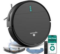 SereneLife Robot Vacuum Cleaner, Automatic Smart Vacuum with App Control, 700Pa Powerful Suction, 3 Cleaning Modes, Auto Recharge, Dual Side Brushes, Works on Hard Floors, Carpets & Pet Hair - Black