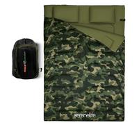 SereneLife Sleeping Bag for All Weather Camping, Waterproof, Double with 2 Pillows for Adults/Teens, Camping Gear & Hiking Essentials, Warm & Lightweight - Outdoor Weatherproof, Wide