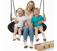 SereneLife Tree Swing Seat, Large Round Saucer Kids Swings, Adults and Kids Nest Swing, Durable Frame, 270kg Capacity, Indoor Outdoor Hanging Rope Swinging Seat for Backyard, Garden and More - Black