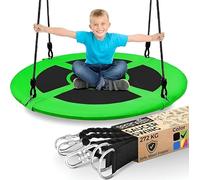 SereneLife Tree Swing Seat, Large Round Saucer Kids Swings, Adults and Kids Nest Swing, Durable Frame, 270kg Capacity, Indoor Outdoor Hanging Rope Swinging Seat for Backyard, Garden and More - Green