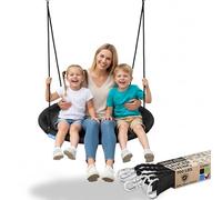 SereneLife Tree Swing Seat, Large Round Saucer Kids Swings, Adults and Kids Nest Swing, Durable Frame, 318kg Capacity, Indoor Outdoor Hanging Rope Swinging Seat for Backyard, Garden and More - Black
