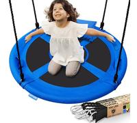 SereneLife Tree Swing Seat, Large Round Saucer Kids Swings, Adults and Kids Nest Swing, Durable Frame, 318kg Capacity, Indoor Outdoor Hanging Rope Swinging Seat for Backyard, Garden and More - Blue