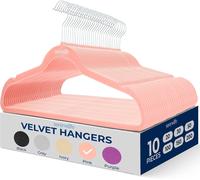 SereneLife Velvet Hangers 10 Pcs, Non Slip Heavy Duty Hanger Set with 360° Swivel Hook, Smooth Velvet Finish to Protect Fabric, Lightweight, Ultra Thin Design for Coats and Other Clothes (Pink)