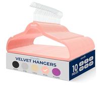 SereneLife Velvet Hangers 10 Pack - Non-Slip Felt Wardrobe Hangers with 360° Swivel Hook, Space Savers, for Coats, Knitwear, & Clothes (Pink)