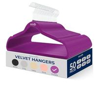 SereneLife Velvet Hangers 50 Pack - Space Saving Heavy Duty Slim Suit Clothes Hanger Set with 360 Degree Swivel Metal Hook, Can Hold Up to 10 Lbs. For Coats, Jackets, Pants & Dress (Purple)