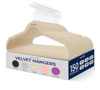 SereneLife Velvet Hangers, Ivory, 150-Pack - Non-Slip Adult Coat Hangers | Heavy Duty, Space Saving Slim Design, 360 Degree Swivel Hook, Wardrobe Storage for Suits, Jackets & Trousers, Holds 4.5kg