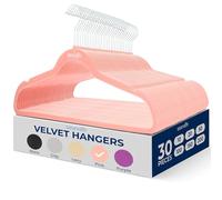 SereneLife Velvet Hangers, Pink, 30-Pack - Non-Slip Adult Coat Hangers | Heavy Duty, Space Saving Slim Design, 360 Degree Swivel Hook, Wardrobe Storage for Suits, Jackets & Trousers, Holds 4.5kg