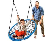 SereneLife Web Chair Swing - 35.5" Hanging Netted Seat for Kids, Indoor/Outdoor, All Season UV Resistant, Blue