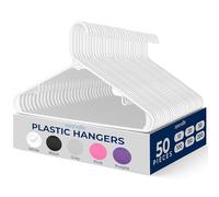 SereneLife, Plastic Coat Hangers, White Plastic Hangers, Plastic Hangers 50 pack, Heavy Duty Clothes Hangers, Non-slip plastic Hangers for Clothes Adults, white Hangers w/ 360 Degree Swivel Hook (50)