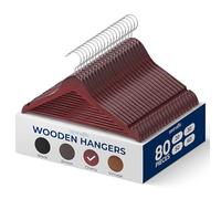 SereneLife Wood Hangers - Space Saving Heavy Duty Slim Suit Clothes Hanger Set with 360 Degree Swivel Metal Hook, Can Hold Up to 10 Lbs. for Coats, Jackets, Pants & Dress (80 Pieces)