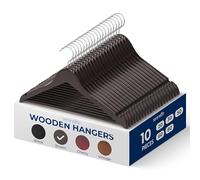 SereneLife Wooden Hangers 10 Pack, Non-Slip, Sturdy, Heavy Duty Suit Hanger Set with 360° Chrome Swivel Hook, Space-Saving Wood Hangers Closet Organizer for Clothes, Coat, Pants, Dress (Brown)