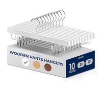 SereneLife Wooden Pants Hangers, 10-Pack Hangers with Adjustable Clips and Anti-Rust Swivel Hook, Space-Saving Pant Organizer for Closet, Ideal for Jeans, Slacks, Shorts, Trousers, Skirts (White)