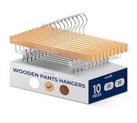 SereneLife Wooden Pants Hangers, 10-Pack Hangers with Adjustable Clips and Anti-Rust Swivel Hook, Space-Saving Pant Organizer for Closet, Ideal for Jeans, Slacks, Shorts, Trousers, Skirts (Natural)