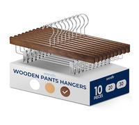 SereneLife Wooden Pants Hangers, 10-Pack Hangers with Adjustable Clips and Anti-Rust Swivel Hook, Space-Saving Pant Organizer for Closet, Ideal for Jeans, Slacks, Shorts, Trousers, Skirts (Retro)