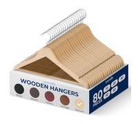 SereneLifeHome Solid Wooden Hangers, Mega Pack, 80 Pieces Hangers for Clothes, Heavy Duty Suit Hanger Set with Chrome 360 Degree Swivel Hook, Notched Design, Natural Wood Color