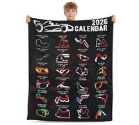 SereneSage 2026 F1 Race Fleece Blanket - 59"x51" Large Formula One Season Schedule Throw - Premium Thickened Flannel, Track Maps & National Flags - Ultimate Gift for Racing Fans