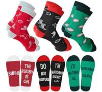 SereneSage 3 Pack Rugby Socks for Men, Novelty Cotton Socks with Funny Bottom Text, Unique Rugby Gifts for Dad Husband Coach, Fit Size UK 6-12