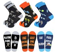 SereneSage 3 Pairs Funny Padel Socks for Men, Multicolor Blue, Orange, Grey, Cotton Crew Socks, UK Size 6-12, Novelty Gifts for Players
