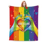 SereneSage Rainbow Pride Blanket, Love is Love Heart Throw - Soft Premium Fleece Blanket for Sofa, Bed, Festivals - Vibrant LGBTQ+ Pride Gifts & Home Decor