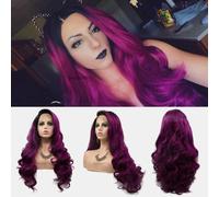 SereneWig 1B Black Ombre Purple Wig Long Wave Heat Resistant Synthetic Lace Front Wigs for Women Daily Party Cosplay Use Dark Roots to Violet/Lavender Purple Wigs Drag Queen 24" Side Part