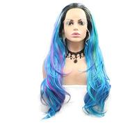 SereneWig 24" Long Wavy Multi Wig Synthetic Lace Front Wigs for Women Highlight Blue Purple Ombre Peacock Color Wigs Cosplay Party Christmas Wigs Heat Resistant Fiber Middle Part