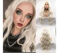 SERENEWIG 60# White Blonde Long Hair Synthetic Lace Front Wigs for Women Natural Blonde Wigs Loose/Water Wave Festival Daily Cosplay Party Middle Part