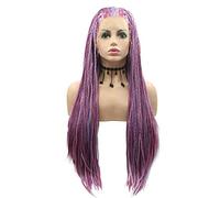 SereneWig Lavender Lilac Purple Highlight Color Box Braided Wigs Afro America Ladies Synthetic Lace Front Wigs for Women Drag Queen Cosplay Wigs
