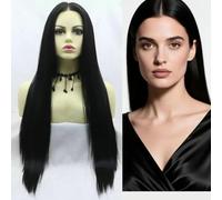 SERENEWIG Long Straight Kanekalon Fiber Wig 13x6 Natural Black Synthetic Lace Front Wigs for Women Pre Plucked Silky Japanese Synthetic Wigs Natural Dark Hair
