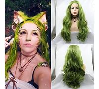 SERENEWIG Pastel Matcha Green Synthetic Lace Front Wigs for Women Beautiful Oliver Green Color Heat Resistant Fiber Long Bouncy Wave Lolita Cosplay Wigs Drag Queen 24"