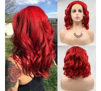 SereneWig Summer Short Hot Red Wigs Bob Wigs for Women Cosplay Daily Use 14Inch Synthetic Lace Front Wigs Red Curly Bobs Synthetic Hair Heat Resistant Fiber Mermaid Red Wigs Shoulder Length