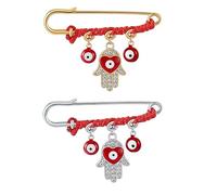 Sereney Red Hamsa Evil Eye Protection Pin, Handmade Stainless Steel Safety Pin Brooch with Red String Triple Symbol Talisman, for Clothes Stroller Hats Blankets, Blessing Gift for Pregnant Women New