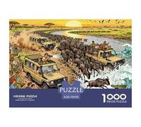 Serengeti Migration River Crossing Wooden Jigsaw Puzzle Waterproof 1000 Piece Puzzles for Adults Gifts Impossible Challenging Games